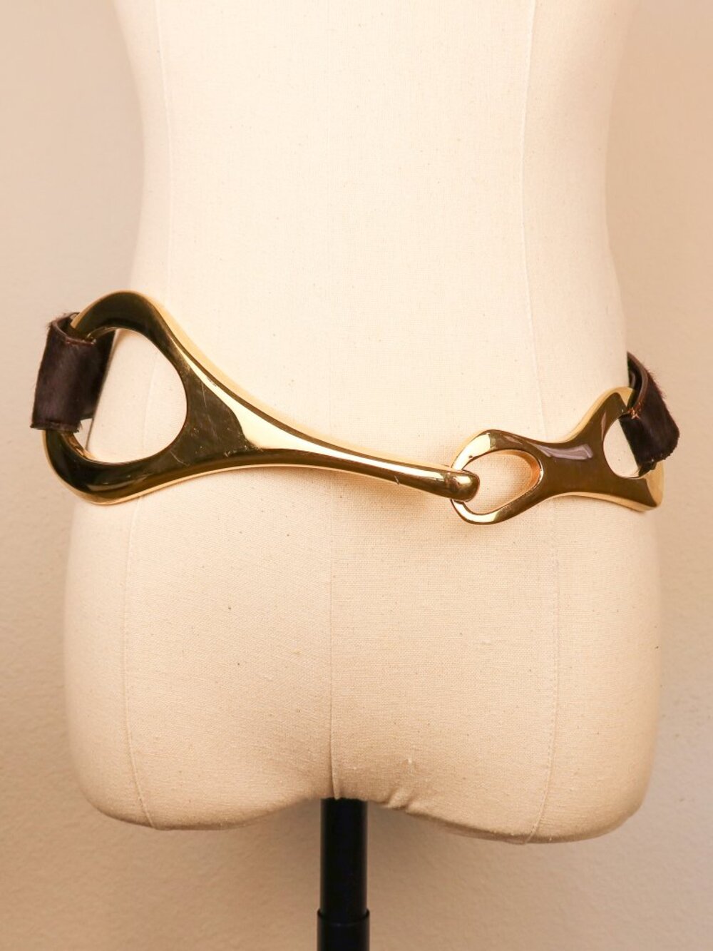 Vintage F/W 1996 Gucci by Tom Ford Horsebit Pony Hair Belt w/ Gold Hardware